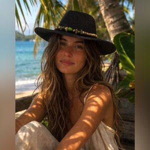 This elegant black straw hat!